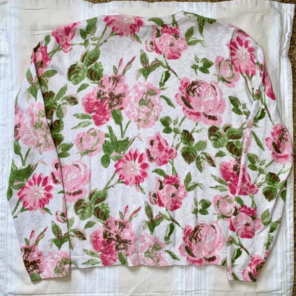 Laura Ashley Cotton Cardigan Sweater Pink Green Floral Cottagecore US 10 UK 14 - Picture 2 of 13